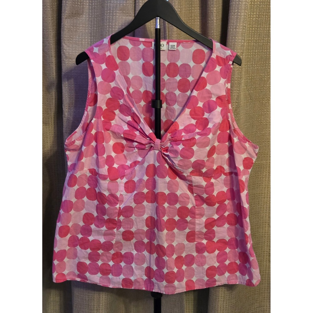 Cato Sleeveless Pleated V-Neck Blouse Women's Size‎ 22/24W Pink Polka Dot